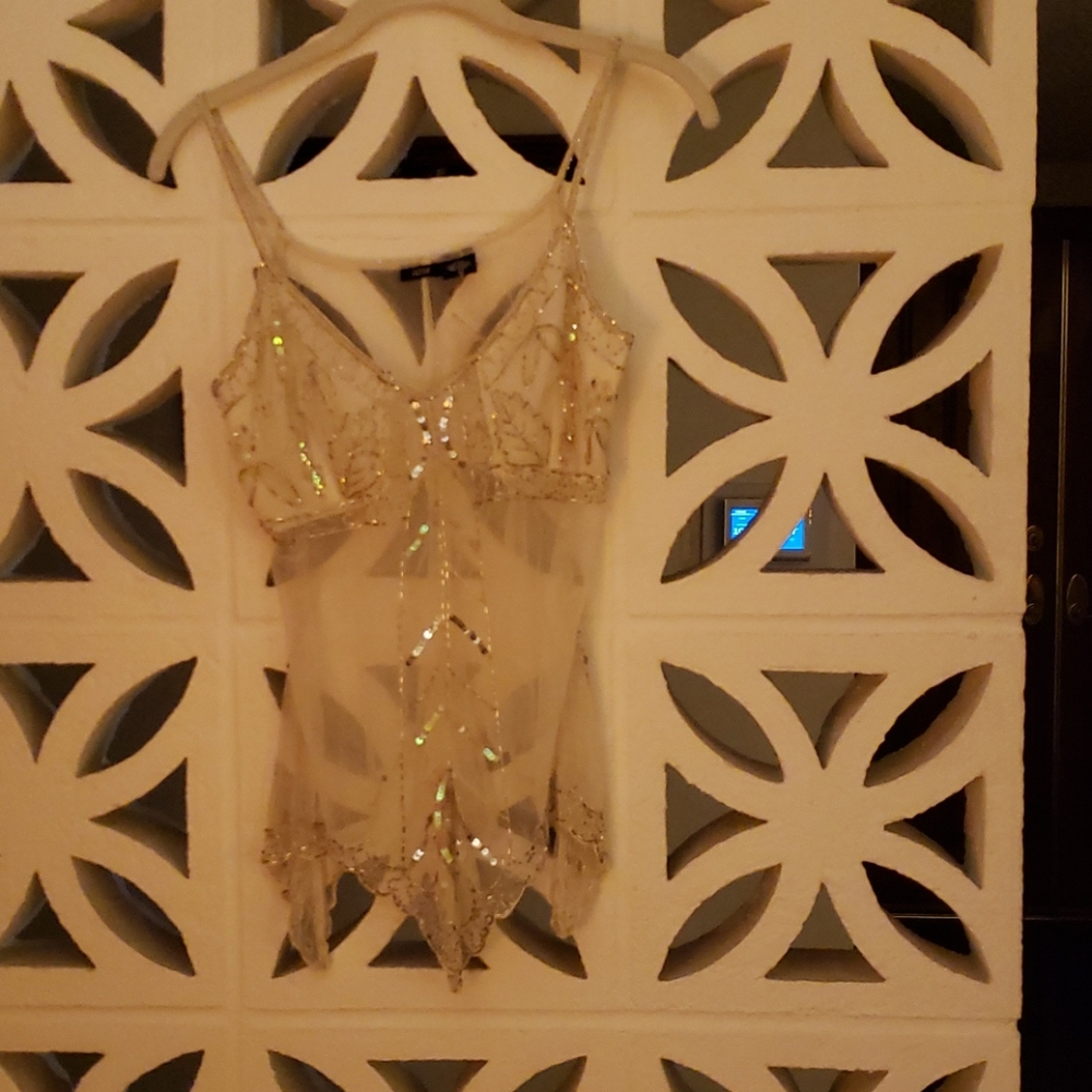 See though beaded tank top